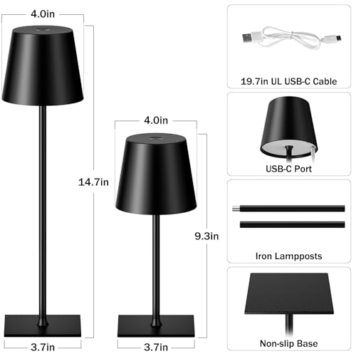 Black Cordless Rechargeable Table Lamp (2 Count)