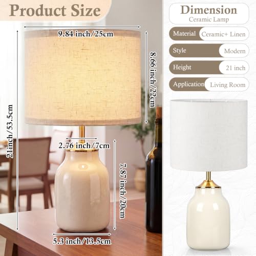 Set of 2 21" Beige Ceramic Table Lamps with Linen Shades (2 Count)