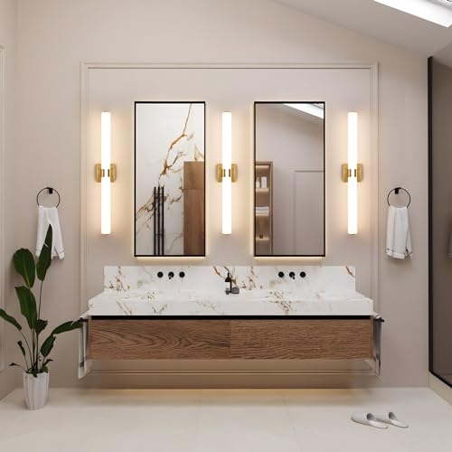 Gold Bathroom Light Fixtures Over Mirror