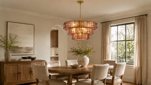 26 Inch Modern Round Amber Crystal Glass Chandelier