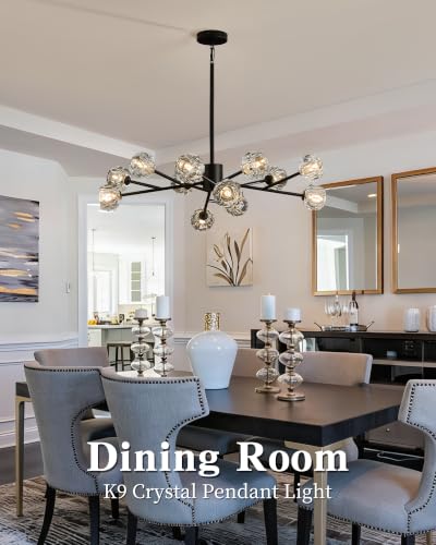 Modern Black 33" 12 Lights Crystal Chandelier