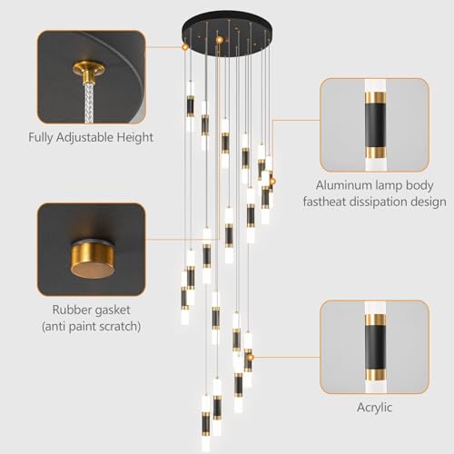18 Light Modern Kitchen Island Black Gold Ceiling Pendant Light Dimmable LED 108W Staircase Large Chandelier Lobby Living Room Bedroom Foyer High Ceiling Chandelier