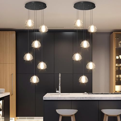 6 Lights Modern Crystal Chandelier for Entrance LED Pendant Light for Kitchen Island Foyer Living Room Bedroom Staircase 3000K (6 Count)