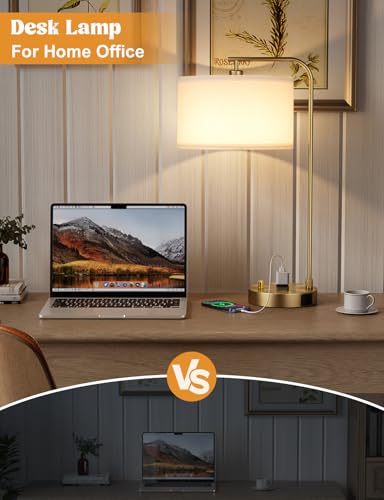 Gold Table Lamp with USB Port and Outlet