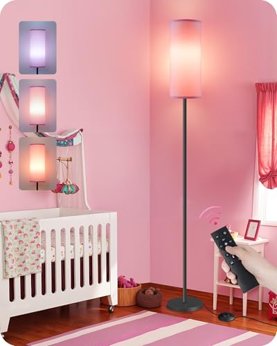 Dimmable Pink Floor Lamp for Living Room with Remote and Foot Switch