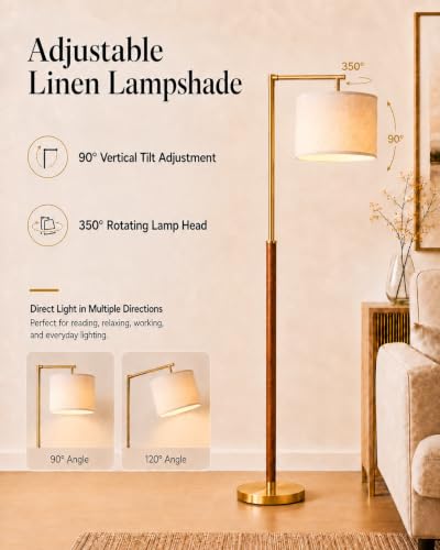Real Wood Floor Lamps for Living Room (Soild Wood & Gold)