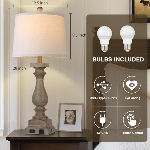 28" Tall Farmhouse Table Lamp with USB C+A Ports and AC Outlet