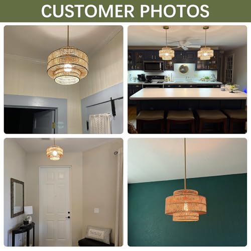 12.4" Rattan Pendant Light for Kitchen Island