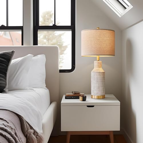 25" Modern Ceramic Lamps Single Table Lamp for Living Room Bedroom Farmhouse Nightstand Bedside Lamps (2 Count)