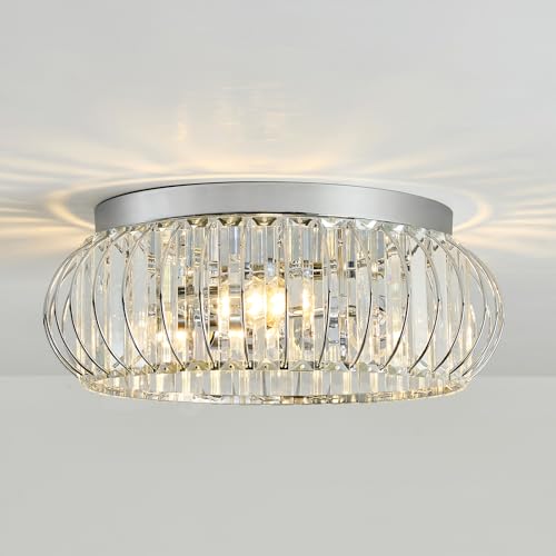 3 Light Flush Mount Ceiling Light Fixtures Modern Crystal Chandelier Chrome Chandelier for Hallway Bedroom Bathroom Foyer Entryway Laundry Room Kitchen
