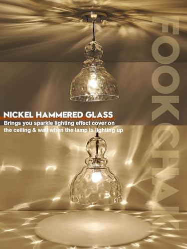 Brushed Nickel Pendant Light for Kitchen Island Hammered Glass Pendant Island Light 10inch Modern Glass Pendant Lights for Kitchen Sink Dining Room Hallway Entrance