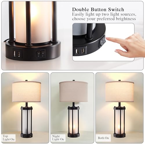 Modern Table Lamps for Living Room with 2 USB Charging Ports