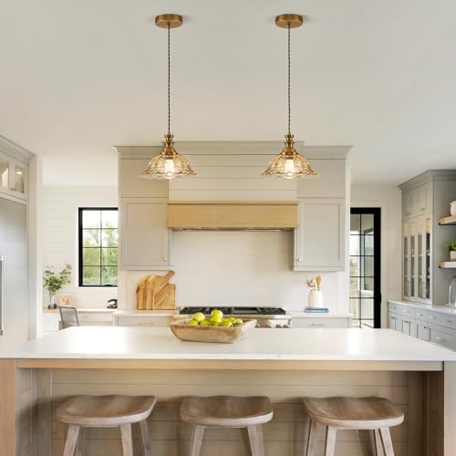 Glass Pendant Lights Modern Pendant Lighting Fixtures Hanging Lamp for Kitchen Island Bedroom Dining Room Coffee Shop Hallway Amber and Brass 2 Pack (2 Count)
