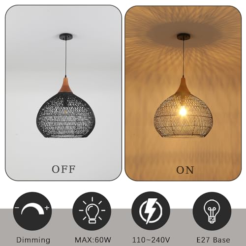 Large Black Rattan Pendant Light