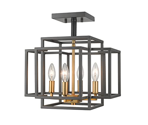 454SF-BRZ-OBR 4 Light Semi Flush Mount, Bronze & Olde Brass