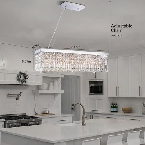 Rectangular Chandeliers for Dining Room, Modern Rain Drop Chandeliers, Hanging Pendant Crystal Chandelier Light for Kitchen Island, Beautiful Ceiling Light Fixture for Cafes Office of CRYSTOP