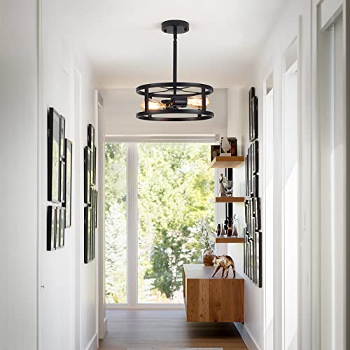 Industrial Black Semi Flush Mount Ceiling Light