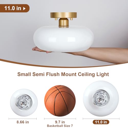 Mid Century Modern Gold Semi Flush Ceiling Light 11.0 Inch