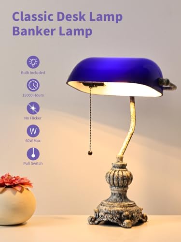 Retro Blue Glass Bankers Desk Lamp