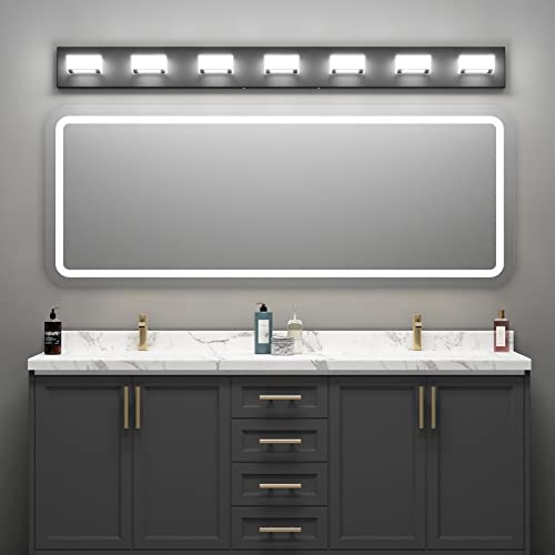 46" LED Modern LED Black Vanity Lights Fixtures 7 Lights Acrylic Matte Black Vanity Lights Modern Black Bathroom Wall Lighting Over Mirror