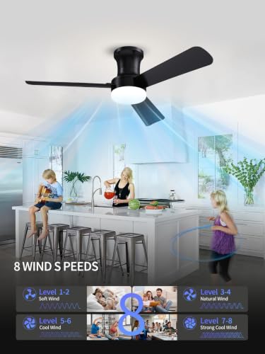 42 Inch Black Low Profile Ceiling Fan with Light and Remote (Black-3 / 42 Inch)