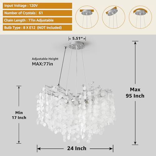 24" Silver Coastal Chandelier Modern Shell Chandelier for Dining Room