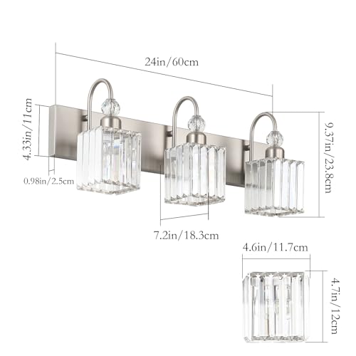 Brushed Nickel Vanity Light for Bathroom Crystal 3