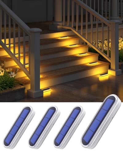 Solar Step Lights Outdoor IP68 Waterproof 4 Pack Warm White Bar (4 Count)