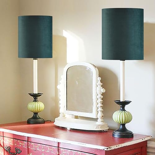 GOSO Tall Drum Natural Velvet Green Lamp Shades (2 Count)