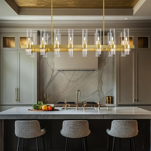 54" Gold Rectangle Chandelier for Dining Room