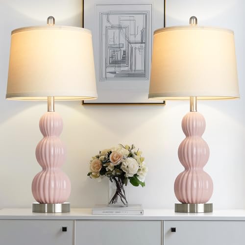 28" Pink Ceramic Table Lamps Set of 2 (2 Count)
