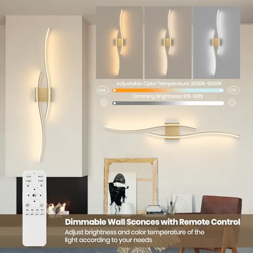 Modern LED Wall Sconce Set of Two with Remote Control (2 Count)