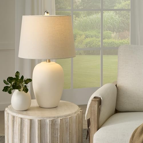 Home 23" Natural White Ceramic Jar Table Lamp for Bedroom
