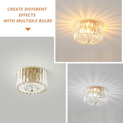 8.89-Inch 2-Light Gold Crystal Flush Mount Ceiling Light Fixture