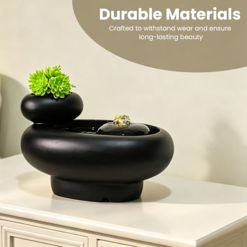 Table Fountain Indoor Water Zen Garden Decor with Succulent Plant