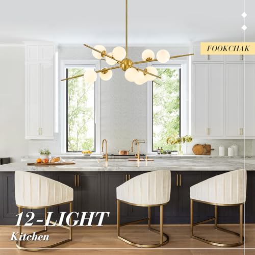 Large Gold Sputnik Ceiling Light Fixture 39in 12 Light Frost Glass