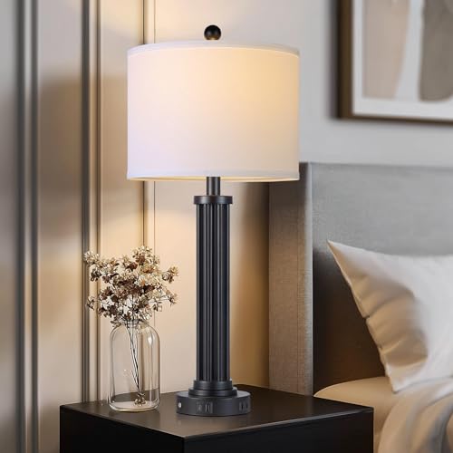 28" Tall Modern Table Lamps with USB C+A Ports and AC Outlet