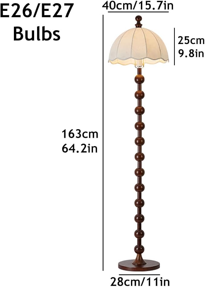 Wabi-sabi Wooden Floor Lamp 64.2" Linen Floor Light Walnut Globe Body Tall Lamp with E26 Dimmable Drum-Shaped Fabric Standing Light for Living Room Meeting Room Study Bedroom