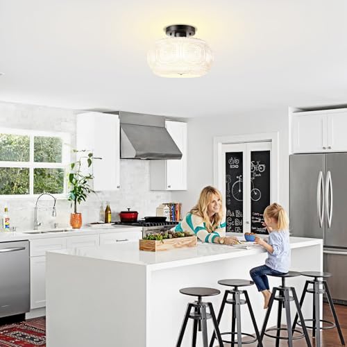 11 Inch Milk Glass Semi Flush Mount Ceiling Light Fixture