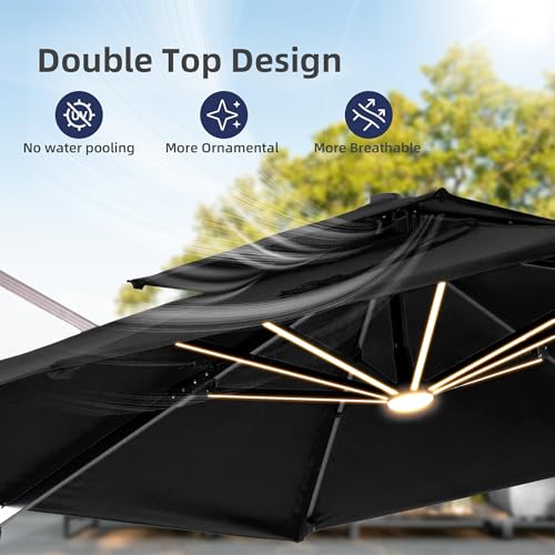 9x12 FT Patio Cantilever Outdoor Offset Umbrella with LED Lights