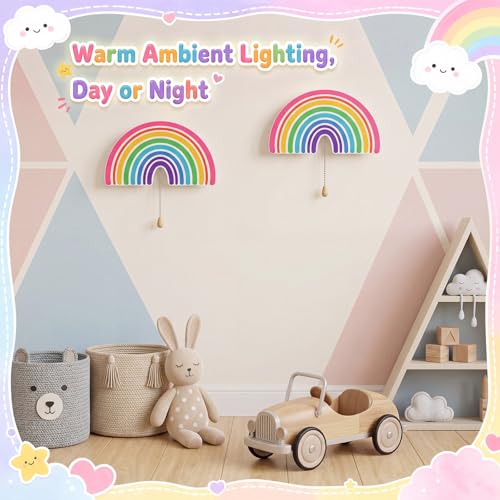 2 Pcs Rainbow Night Light for Girls Cute Floating LED Lamp for Kids Nursery Room Decor Battery or USB Operated Night Light for Wall Bedroom Table Office Home Decorations (2 Count)