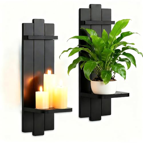 Large Black Wood Wall Candle Sconces (2 Count)