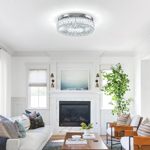 16.5" Crystal Chandelier LED Modern Flush Mount Ceiling Light Fixtures Round Ring Luxury Large Chandelier for Living Room Bedroom Dining Room Entrance