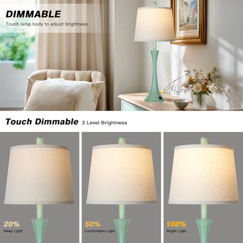 Coastal Modern Green Table Lamps Set of 2 for Living Room (2 Count)