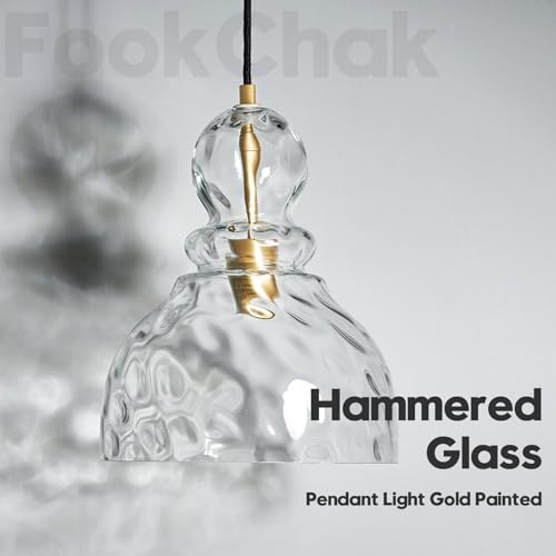 Hammered Glass Pendant Light Gold Pendant Lights Kitchen Island 10in Large Brass Kichen Island Light Over Sink Glass Ceiling Pendant Light for Entry Hallway Dining Room