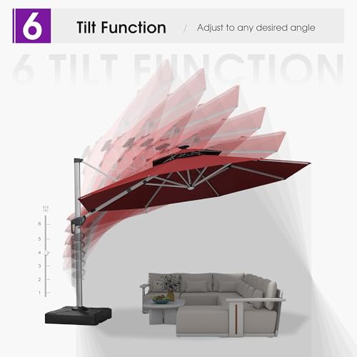 Patio Umbrella with Base 13ft LED Light Double Top