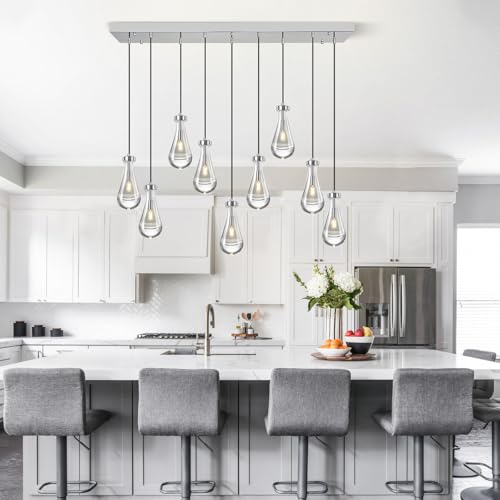 Modern Raindrop Pendant Lights Kitchen Island Teardrop Chrome Hanging Light Fixture Clear Solid Glass Chandeliers Crystal Pendant Light for Porch Living Room Dining Room