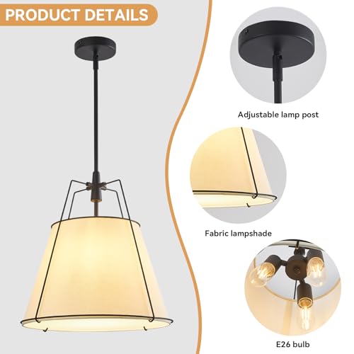 Modern Pendant Light Fixtures with 16" White Linen Fabric Shade