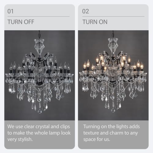 15 Light Modern Maria Theresa Crystal Chandelier UL Listed Black Farmhouse Chandeliers D29.5 Pendant Light Fixture for Dining Room Living Room Bedroom Foyer Entryway