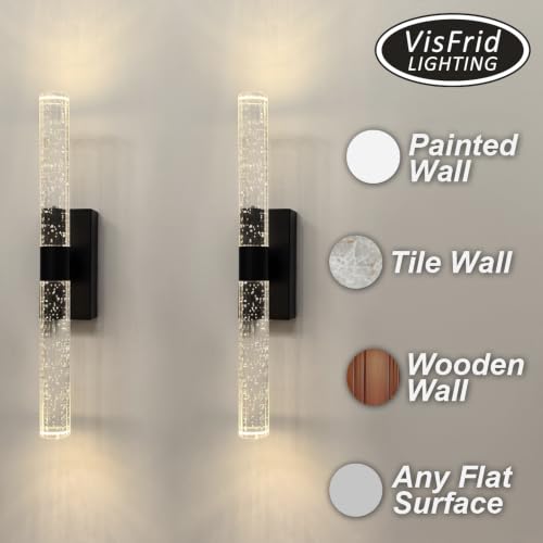 Easy Install Battery Operated Crystal Wall Sconces Dimmable Set of 2